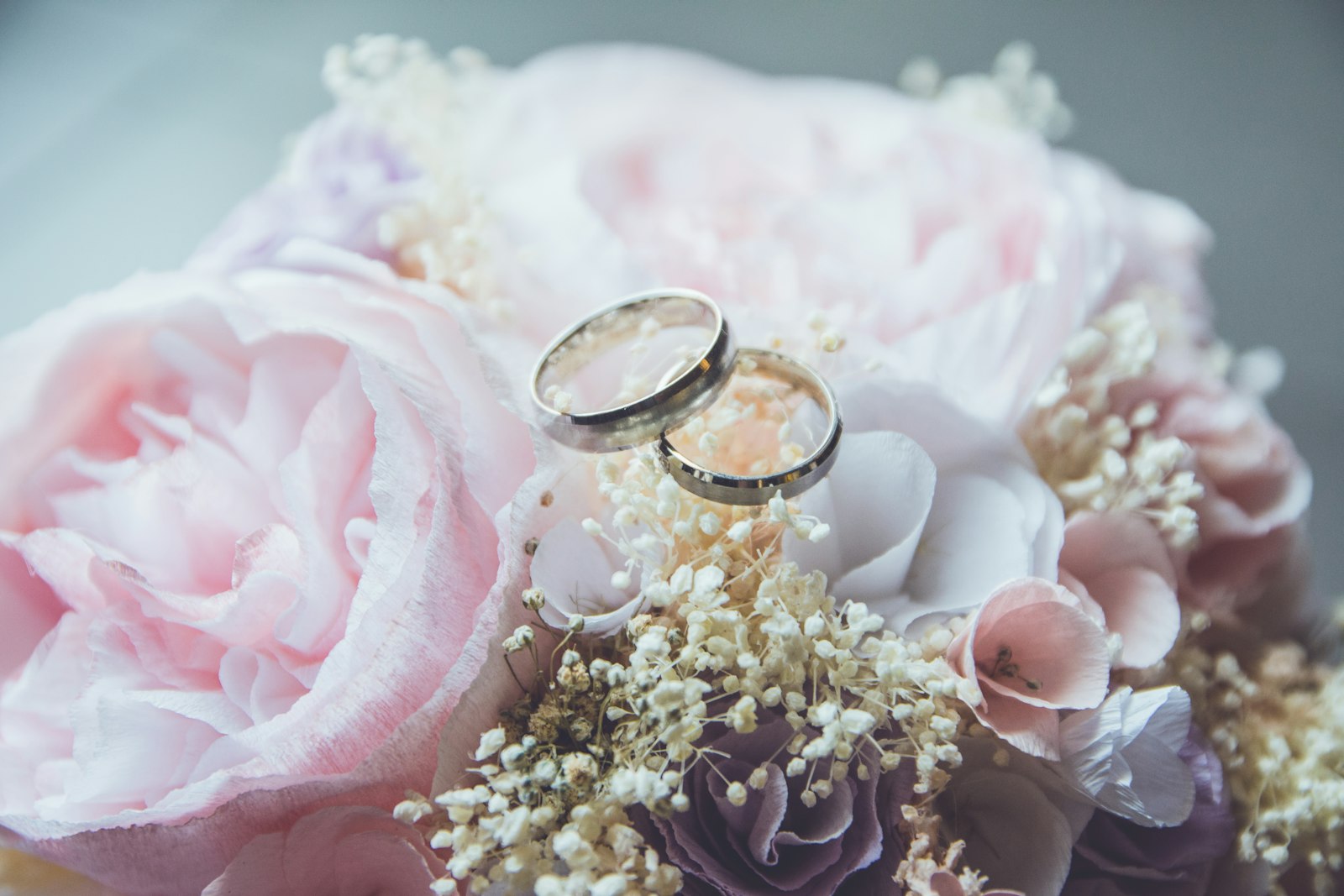 Wedding rings and florals